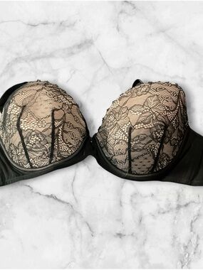 Adore Me Black Lace Push-Up Bra with Nude Cups